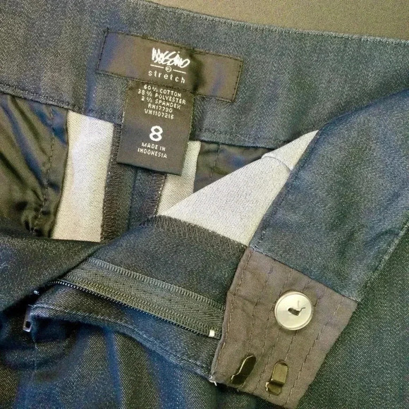 Vintage 90s Mossimo Womens 8 Mini Denim‎ Jean Skirt Blue Black Zip Front Stretch - Picture 3 of 8